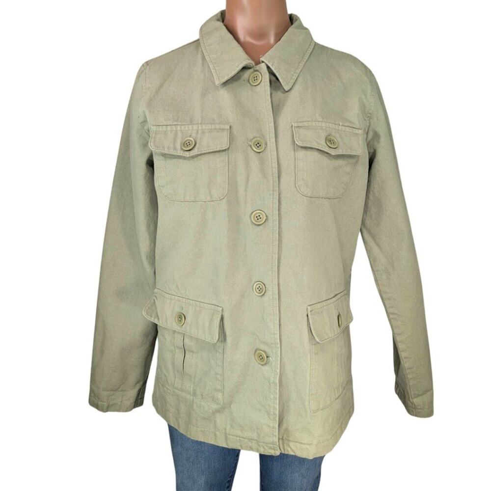 Denim & Co Small Green Vintage Y2K Lined Button Front Utility Army Jacket